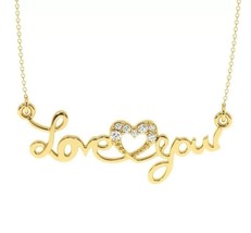 0.50Ct Round Cut Lab-Created Diamond &quot;LOVE YOU&quot; Pendant 14K Yellow Gold ... - £153.08 GBP
