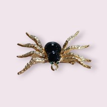 Vintage Goldtone Spider Brooch, Green Eyes, Rhinestones - £15.80 GBP