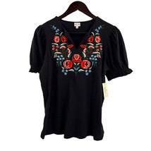 Keep In Touch Boho Floral Embroidered Black Top Size Small New - £12.91 GBP
