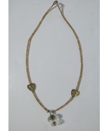 Amber Colored Beaded Necklace with Clear Pendant, 15&quot; Handmade - $12.50 CAD