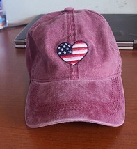 David &amp; Young Women’s Hat Wine Colored American Flag Heart Buckle Adjust... - £16.32 GBP