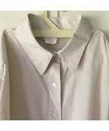 bon worth short sleeve button down blouse top khaki size L petite stripe... - $27.08 CAD