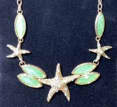 Vintage Starfish Necklace With Gold Tone Metal And Green Glass Inlay Sta... - £9.02 GBP
