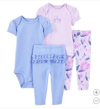 Carter&#39;s Boys Girls Layette Set Purple 4-Piece Bodysuit Top Flowers Unisex - $29.99