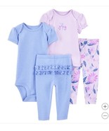 Carter&#39;s Boys Girls Layette Set Purple 4-Piece Bodysuit Top Flowers Unisex - $42.18 CAD