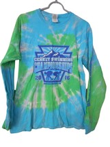 Unisex Green Blue Tie Dye Sz L Long Sleeve  T-shirt Double sided cotton ... - $7.19