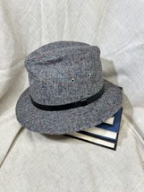 Stetson Hat Mens Fedora Grey Wool Tweed Made USA Vintage Medium Red Blue - £15.51 GBP