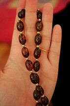 Vintage 50s Faux Tortoiseshell Honey Amber Lucite Cola Chunk Beaded Necklace 23” - £23.83 GBP