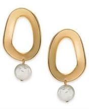 Alfani Gold-Tone Link and Imitation Pearl Drop Earrings - £17.22 GBP