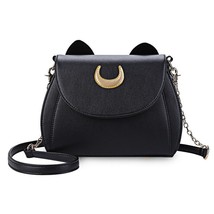 Summer Sailor Moon Ladies Handbag Black Luna Cat Shape Chain Shoulder Bag PU Lea - £21.46 GBP