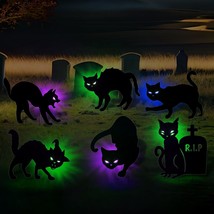 Decorations Outdoor - 6Pcs Black Cat Lawn Decorations Signs With Led Light Up Ey - £25.69 GBP