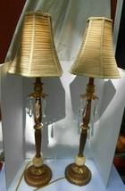 2 Buffet table Lamps crystals marble excellent condition 35 dale lightning brown - £208.42 GBP