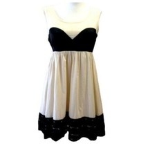 Krafty Dress Lace Fit &amp; Flare Sleeveless Size L Beige Black Exposed Zipper - $24.75