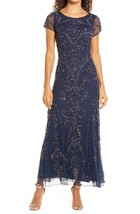 Pisarro Nights Beaded Mesh Midi Cocktail Dress SZ 10 Navy $268 - $103.22