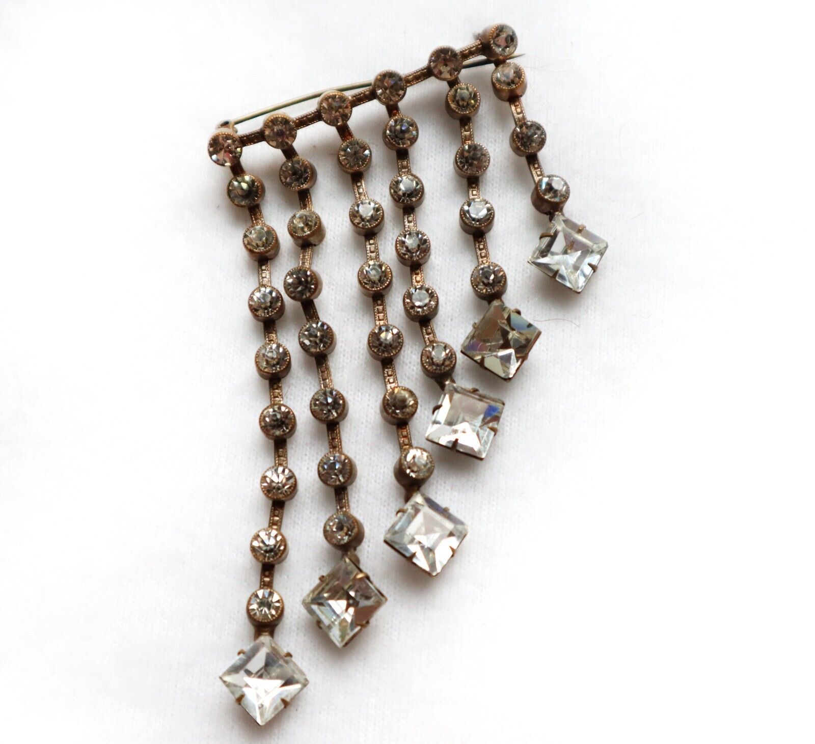 Primary image for Antique Early 1900s Paste Stone Rhinestone Brooch Trembler Dangling Strands