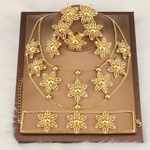 Exaggerate Gold Color Jewelry Set for Women Unusual Flower Dangle Earrings Brace - £56.61 GBP
