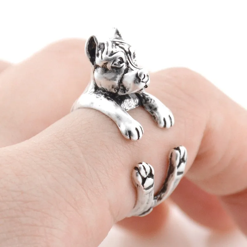 Fei Ye Paws  Pit Bull &amp; Stafshire Bull Terrier Dog Wrap Ring Men   Wedding Coupl - £57.19 GBP