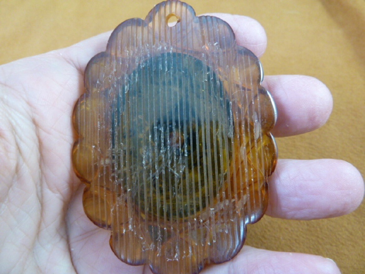 (c1563) Vintage Woman in tiara black mourning oval cameo orange backing jewelry Item image 2