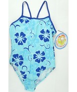 NWT Angel Beach Girl&#39;s Aqua/Blue Floral 1 Pc Racerback Swimsuit, Size 12... - $21.95 CAD