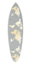 Grey And Gold World Map Surfboard Wall Art - £521.60 GBP