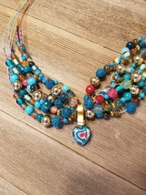Colorful Agate, Glass and Gold multi strand Necklace - £39.62 GBP
