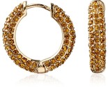 Cohesive Jewels Pave Yellow Crystal Gold Hoop Earrings w Hinge Snap Clos... - $12.70