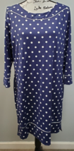 Lands&#39; End Shift Dress Women&#39;s Large Navy Polka Dot Nylon Long Sleeve Round Neck - $27.73