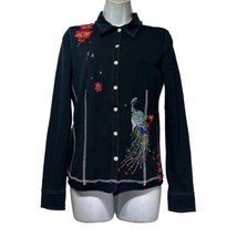 venus long sleeve peacock embroidered button up shirt blouse Size M - £35.03 GBP