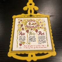 Vintage Wine Sampler Ceramic Tile Tivet Cast Iron Frame Lorrie Design - $14.85