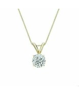 1Ct Round Cut C&amp;C Moissanite Solid 14k Yellow Gold Solitaire Pendant 18 ... - £133.87 GBP