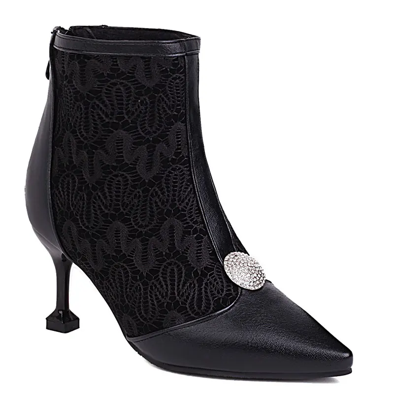 Sgesvier Stiletto Thin Ankle Boots Women Plaid Houndstooth Mixed-color Pointed T - $133.94