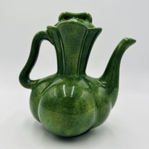 Pumpkin Pottery Teapot Mid-Century Green Serveware Ceramic 1970 Vintage - £50.74 GBP