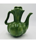 Pumpkin Pottery Teapot Mid-Century Green Serveware Ceramic 1970 Vintage - £50.77 GBP