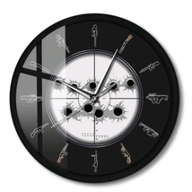 Sniper Shoot Bullet Hole Marks Black Metal Frame Wall Clock Home Room Decor - £36.85 GBP