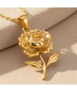 Handmade Peony Flower Pendant Necklace | 14K Gold Plated Sterling Silver... - $44.86