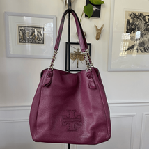 Tory Burch Leather Harper Center-Zip Tote Purse Bag Satchel Burgundy SHF... - $3,035.01 MXN