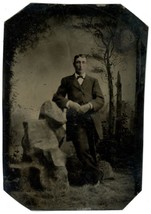 CIRCA 1860&#39;S 1/6 Plate 2.38X3.5 in TINTYPE Handsome Man in Suit &amp; Tie by Rocks - £14.57 GBP