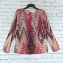 Chicos Womens Blouse 0 Red Geometric Striped Faux Wrap Long Sleeve Keyhole Neck - £15.65 GBP