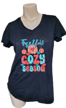 L- Urban Diction Black &quot;Fall Is Cozy Season&quot; Graphic Shirt Retro Groovy Pumpkins - £15.03 GBP