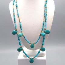Turquoise Colored Double Strand Necklace, Dyed Howlite Teardrop Bib with Seed - £27.77 GBP
