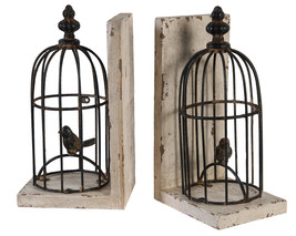 Antiqued Black Bird Cage Bookend Set Of 2 - £56.97 GBP