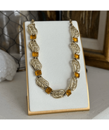 Vintage 50s Coro Gold Tone Amber Rhinestone Necklace 17.5” - $49.94 CAD