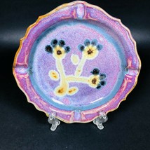 Handmade Pottery Ash Tray Flowers on Purple Bay Pottery Broadway VA - £11.81 GBP