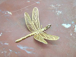 Vintage Dragonfly Fashion Pendant Delicate Lace Gold Tone 1.5 x1.5&quot; - $26.09