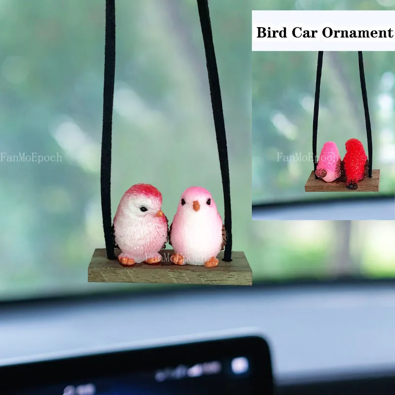 Cute Mini Swing Birds Car Interior Ornament Cartoon Animal Model Decor Auto - £10.70 GBP