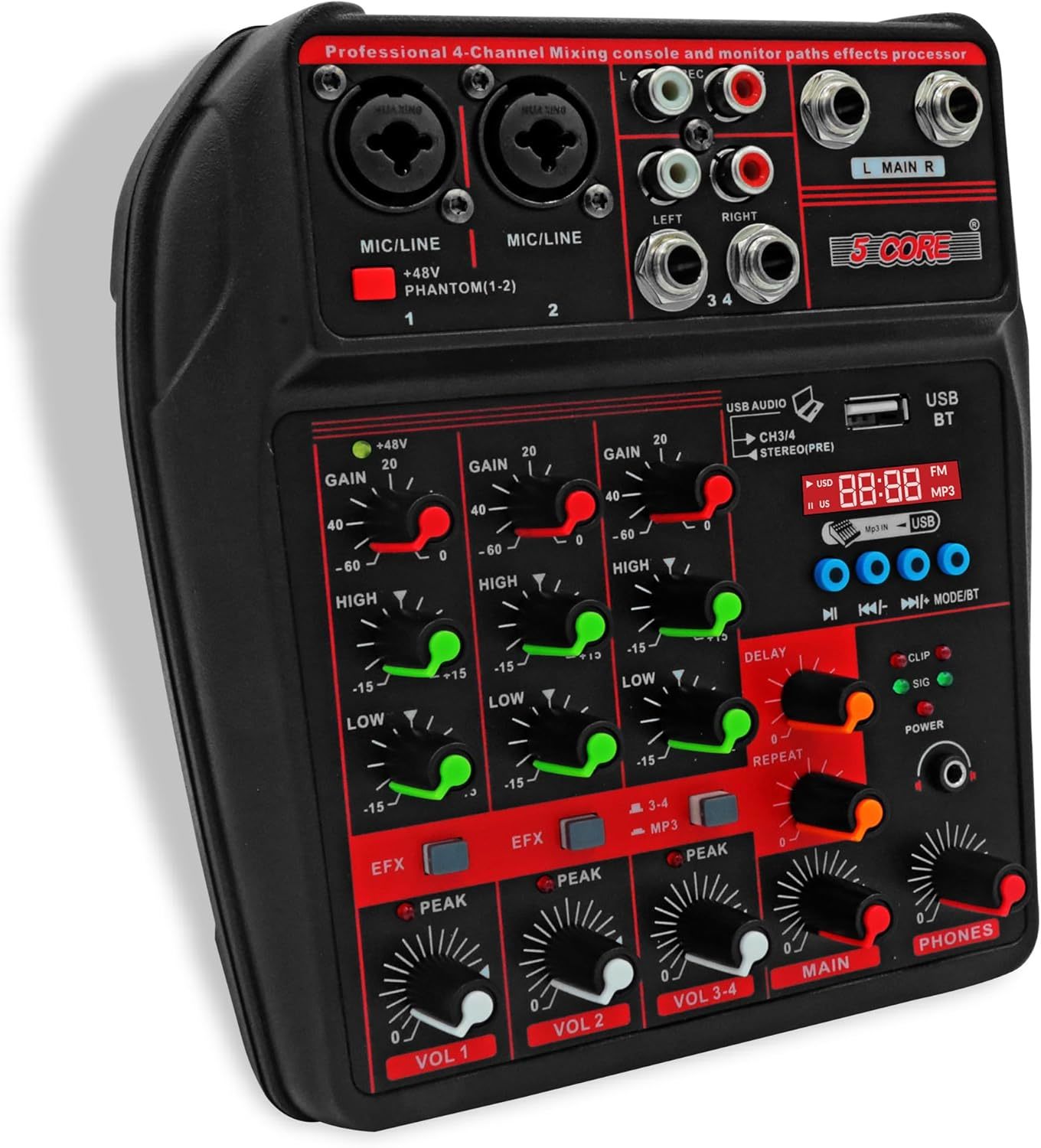 5 Core Audio Mixer 4 Channel Dj Mixing Board Small Bluetooth Usb Analog,... - $41.93