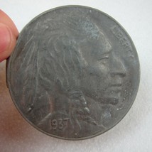 Vintage 1937 Buffalo Indian Head Nickel Belt Buckle USA Coin Replica 2.3&quot; Metal - £11.94 GBP