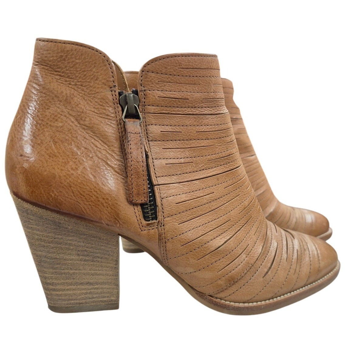 Paul Green Malibu Sliced Zip Bootie Chunky Tan Leather sz 5 Excellent  Item image 4