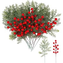 50Pcs Artificial Pine Leaves Branches With 8Pcs Artificial Red Berry Stems Chris - £25.65 GBP
