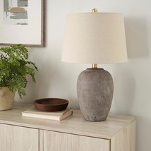 Nourison 23" Earth Brown Rustic Ceramic Jar Table Lamp for Bedroom, Living Room, - £122.59 GBP